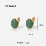 Moda 14K oro ovalado fresa cuarzo verde Aventurina acero inoxidable pendientes de tuerca