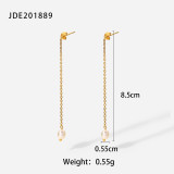 Pendientes colgantes de perlas de acero inoxidable chapados en oro de 18 quilates de estilo nuevo a la moda