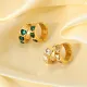 Pendientes de acero inoxidable con incrustaciones de circón de corazón blanco verde oro de 14 quilates de moda
