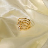 Joyería de anillo de acero inoxidable chapado en oro de 18 quilates con 4 diamantes de circonio blanco europeo y americano