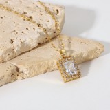 Collar con colgante de circón cúbico blanco cuadrado de joyería de acero inoxidable chapado en oro de 18 quilates para mujer