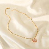 Collar con colgante de esmalte de color rosa en forma de corazón de acero inoxidable chapado en oro de 18 quilates de nuevo estilo