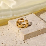 Anillos de celebridades de Internet Ins europeos y estadounidenses del mismo estilo Anillo abierto de cuatro hebillas rectangulares Anillo de acero inoxidable chapado en oro de 18 quilates para mujeres