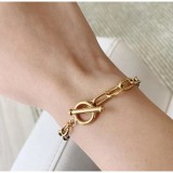 pulsera de acero inoxidable chapada en oro OT clásica de moda