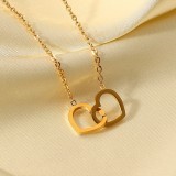 Collar simple de anillo de corazón doble de acero inoxidable de oro de 18 quilates al por mayor