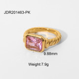 anillo de acero inoxidable con circón rosa esmeralda espiral retorcida croissant retro
