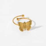 Joyería de anillo de mariposa de acero inoxidable chapado en oro al por mayor