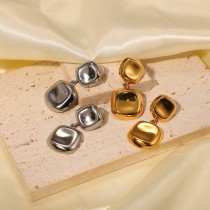 Nuevo chapado en oro de 18 quilates pendientes de gota cuadrados de metal oncave pendientes de dos caras de acero inoxidable