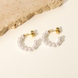 Pendientes de aro de acero de titanio en forma de perla simple de moda