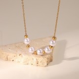 Collar de cuentas de oro pequeño de cinco perlas de acero inoxidable de moda