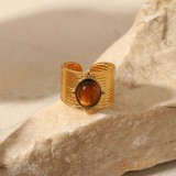 Anillo abierto de acero inoxidable con cuentas de tigre de piedra natural de oro de 18 quilates nuevo 2022