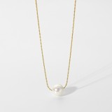Collar simple con colgante de una sola perla de acero inoxidable de 14 quilates