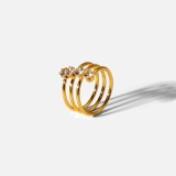 Joyería de anillo de acero inoxidable chapado en oro de 18 quilates con 4 diamantes de circonio blanco europeo y americano