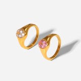 nuevo anillo de circón ovalado rosa chapado en oro de 18 quilates anillo de mujer de circón transparente de acero inoxidable