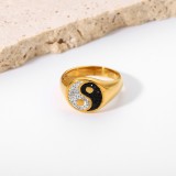 Joyería de anillo de tai chi de acero inoxidable chapado en oro al por mayor