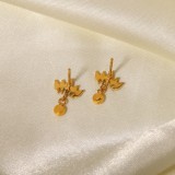 Aretes geométricos de acero inoxidable a la moda, aretes de acero inoxidable con circonitas