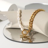 Collar clásico de acero inoxidable con hebilla OT de perlas de agua dulce
