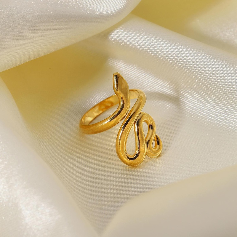 Mismo anillo europeo y americano, anillo de acero inoxidable de 18 quilates, anillo abierto en forma de serpiente a la moda, joyería de anillo a la moda