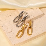 Pendientes geométricos dobles de moda para mujer pendientes de cadena doble ovalados de acero inoxidable liso