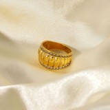 doble capa con incrustaciones de circonio patrón de pan de cara ancha Anillo en forma de C anillo de acero inoxidable de oro de 18k