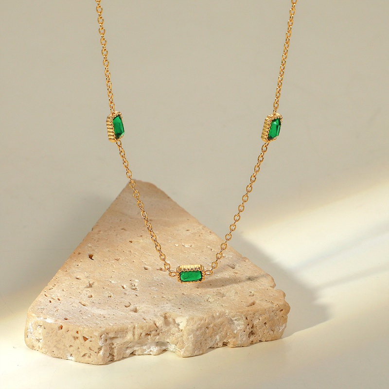 Collar rectangular de acero inoxidable de moda Collares de acero inoxidable de circón galvanoplastia diaria