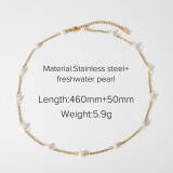 nuevo collar de cadena de perlas de acero inoxidable chapado en oro de 18 quilates