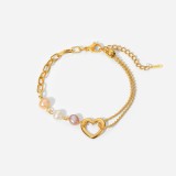 Pulsera de perlas de corazón de acero inoxidable con perlas de colores geométricos de moda