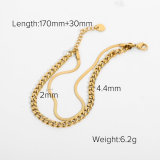 Pulsera de acero inoxidable con cadena de serpiente plana de doble capa a la moda