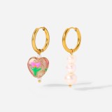Nuevos pendientes colgantes de perla esmaltada de color pintado con corazón chapado en oro de 18 quilates de acero inoxidable