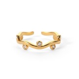 Anillo abierto geométrico de acero inoxidable de estilo simple, anillos de acero inoxidable con diamantes artificiales