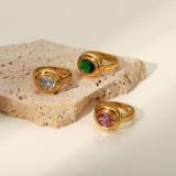 Nueva joyería de anillo tridimensional multicapa de circón ovalado de acero inoxidable chapado en oro a la moda