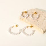 Pendientes de aro de perlas en forma de acero inoxidable de oro de 18 quilates de moda