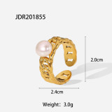 Anillo de perlas de cadena de acero inoxidable chapado en oro de 18 quilates de nuevo estilo