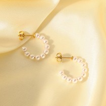 Pendientes de aro de acero de titanio en forma de perla simple de moda