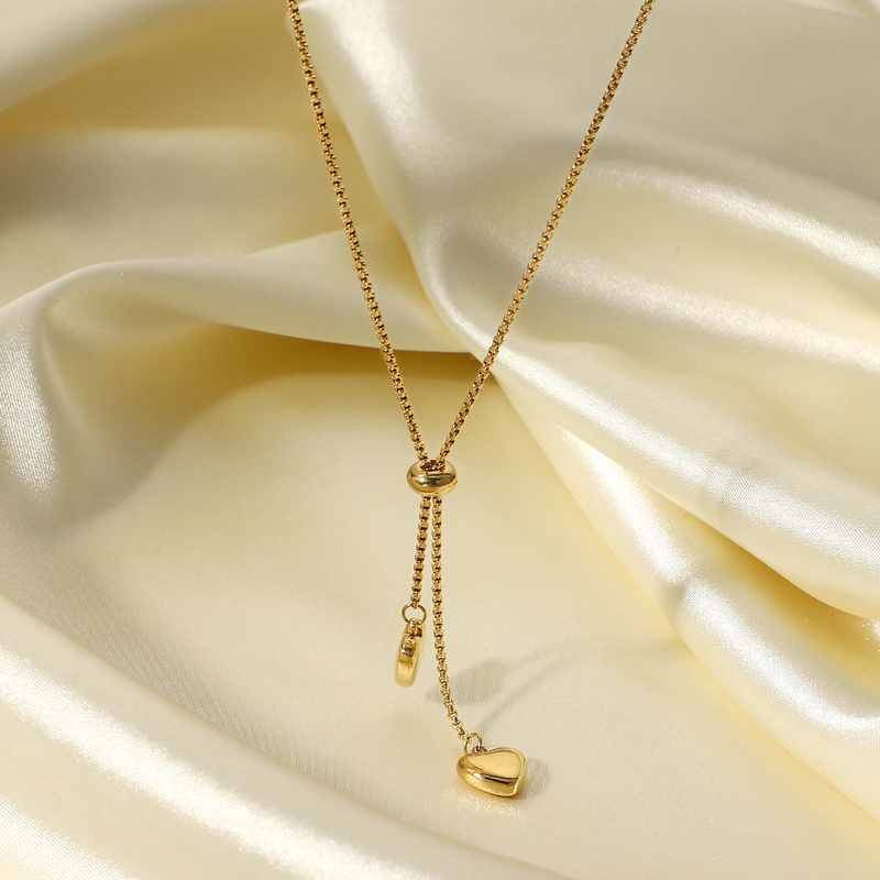 Collar con colgante de cadena de cuerda en forma de Y de acero inoxidable con doble corazón a la moda