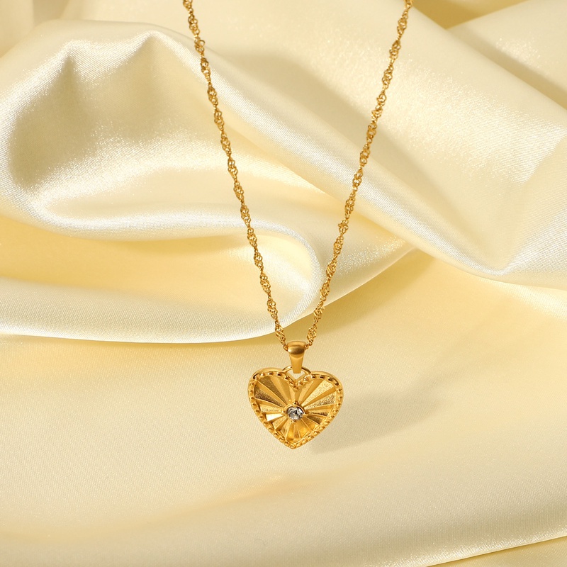 Collar de acero inoxidable con forma de corazón a la moda, collares de acero inoxidable con circonitas