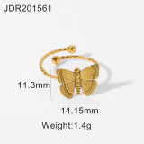 Anillo de mariposa ajustable con apertura de acero inoxidable chapado en oro de 18 quilates, joyería al por mayor
