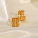 Lujosos pendientes geométricos de acero inoxidable Pendientes de acero inoxidable con circonitas chapadas en oro