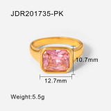 Anillo brillante de circón cuadrado chapado en oro de 18 quilates retro cuadrado de acero inoxidable rosa verde circón