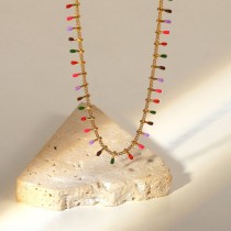 Nuevo collar de acero inoxidable de oro de 18 quilates con borla de aceite de goteo de color para mujer