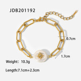 pulsera de perlas con incrustaciones de estrella de ocho puntas de acero inoxidable chapado en oro de 18 quilates