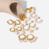 Pendientes colgantes de perlas de acero inoxidable chapados en oro de 18 quilates de estilo nuevo a la moda