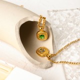 Ins europeo y americano Mismo collar Joyas de acero inoxidable 18K Oro Rectangular Biselado Color Piedra semipreciosa Collar colgante para mujer