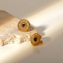 Pendientes de acero inoxidable de oro de 18 quilates con incrustaciones de ópalo retro de nueva moda