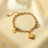 Nueva cadena de oro de 14K, marca redonda, colgante en forma de corazón, pulsera de acero inoxidable, joyería