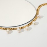 colgante de perla de agua dulce barroca brazalete de acero inoxidable chapado en oro de 18k