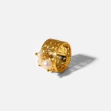 Mismo anillo geométrico Anillo abierto hueco de tres perlas de acero inoxidable de oro de 18 quilates