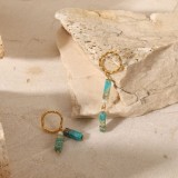 Pendientes colgantes de piedra natural azul largo asimétrico chapado en oro de 18 quilates de acero inoxidable de nuevo estilo