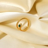 Nuevo anillo abierto de cobra de malaquita con serpiente de acero inoxidable chapado en oro de 18 quilates para mujer