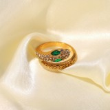 anillo de circón serpentina de acero inoxidable chapado en oro retro